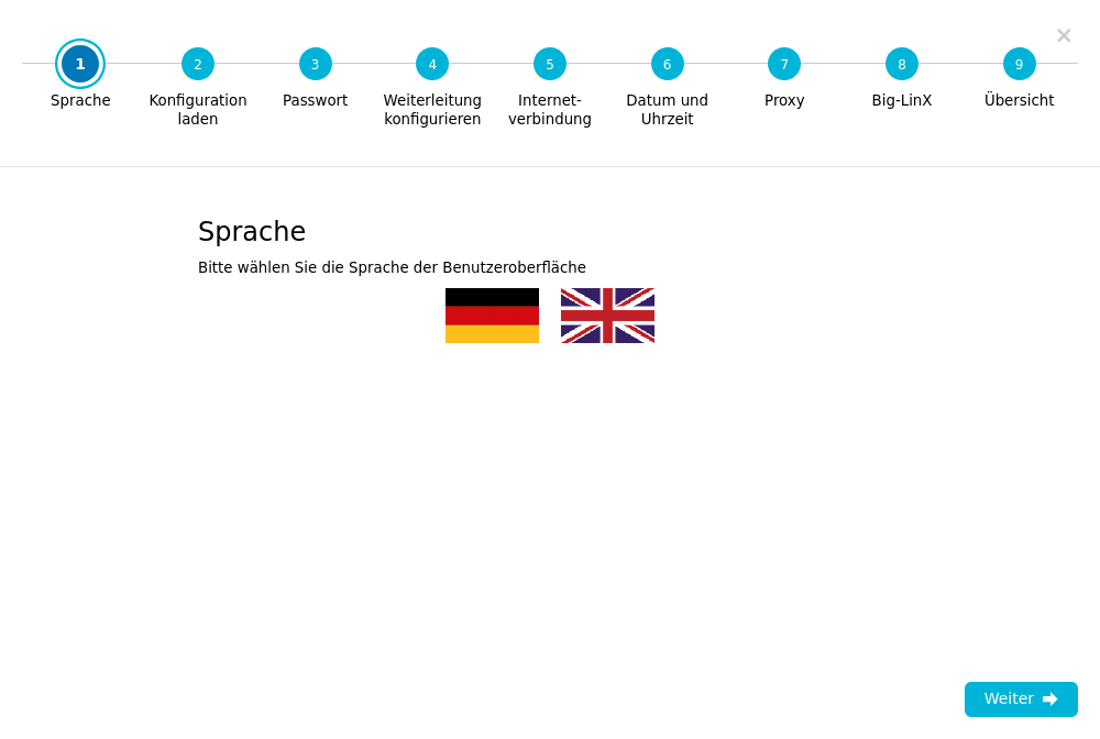 Konfigurations-Assistent — Schritt 1: Sprache