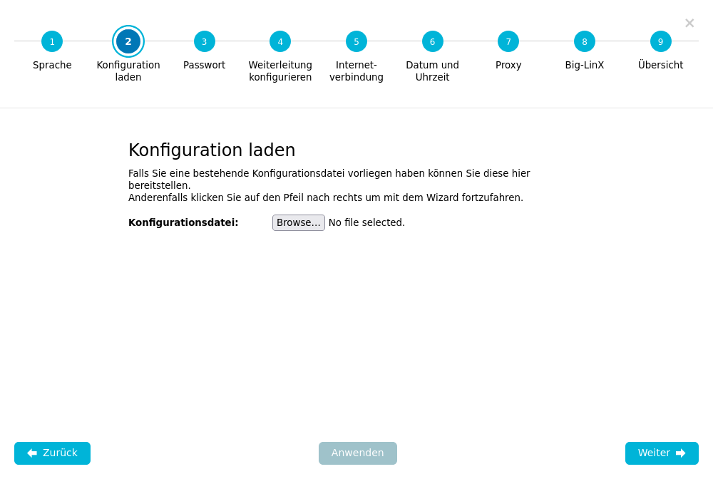 Konfigurations-Assistent — Schritt 2: Einstellungen laden