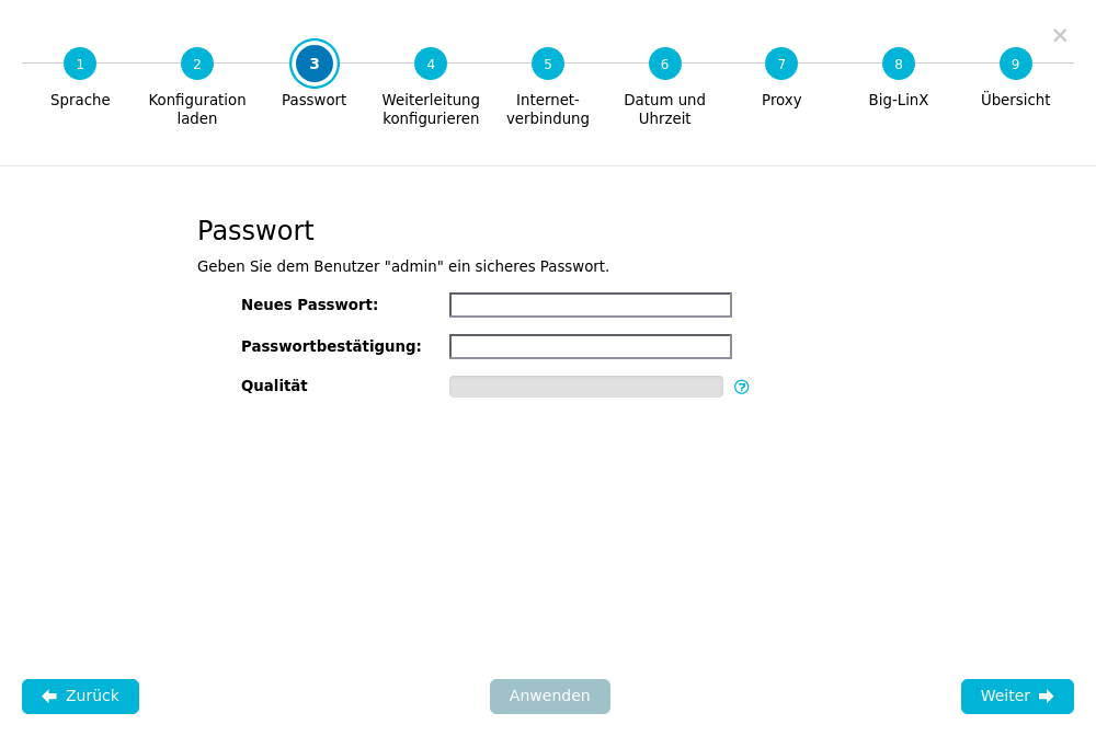 Konfigurations-Assistent — Schritt 3: Passwort
