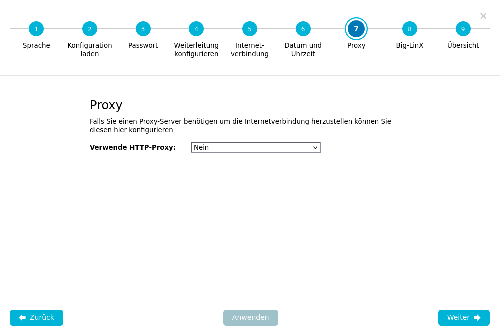 Konfigurations-Assistent — Schritt 7: Proxy