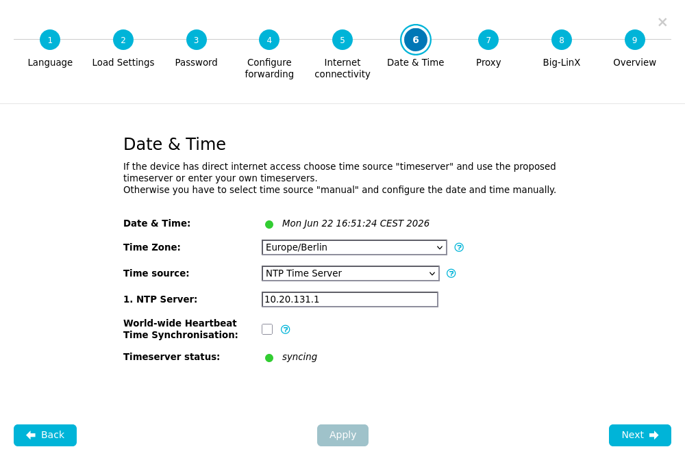 Config Wizard — Step 6: Date & Time