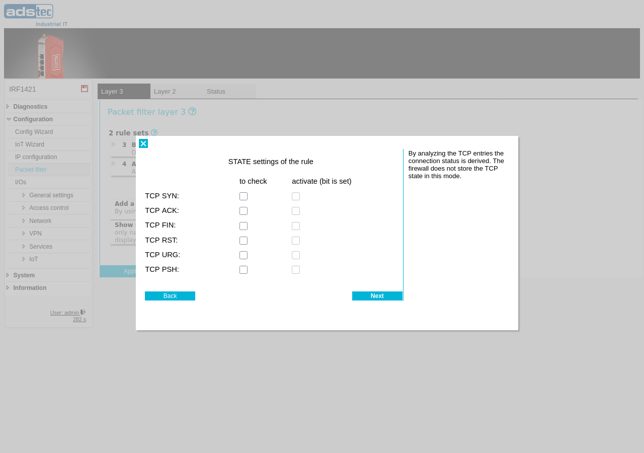 Wizard — TCP flag checkboxes