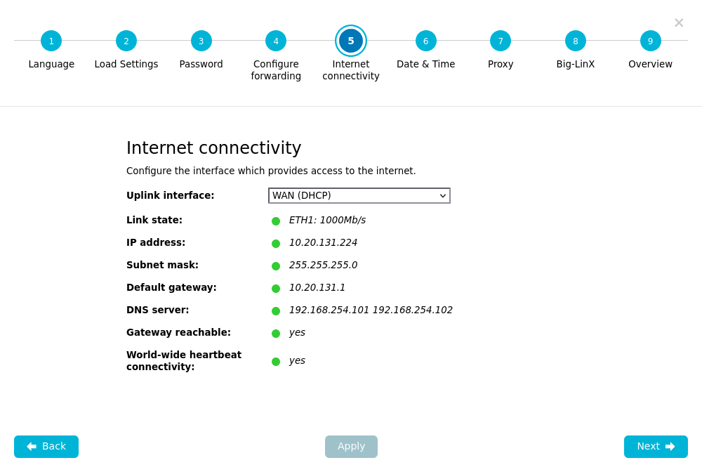 Config Wizard — Step 5: Internet Connectivity