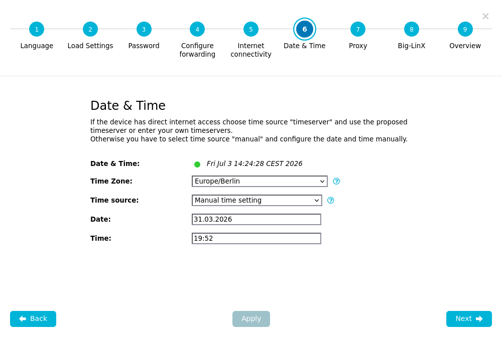 Config Wizard — Step 6: Date & Time